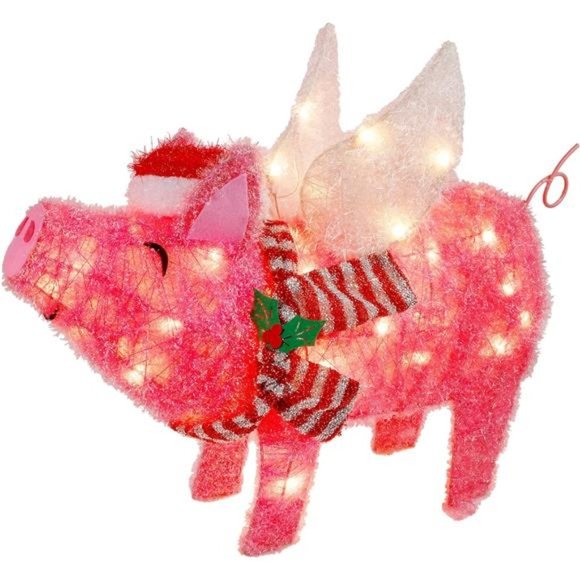 25 Inch Pre-Lit Light Up Pig, 50 Lights Lighted Flying Pig Christmas Decoration - Picture 1 of 7
